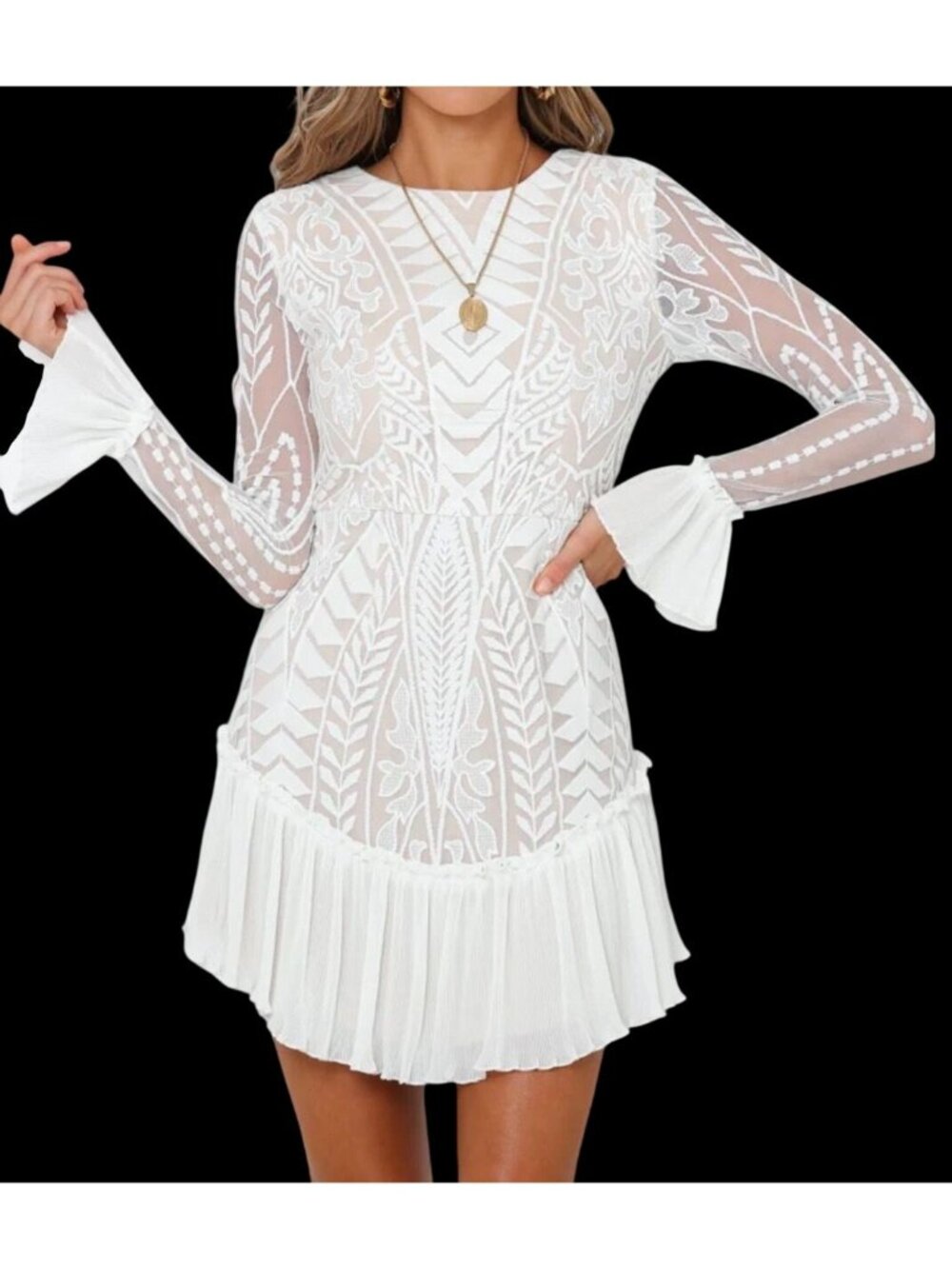 NEW Sage + Paige The Only Muse White Lace Long-leeve Dress Size Medium Fairy